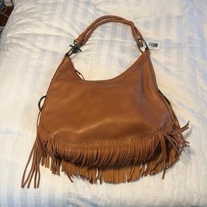 New With Tags Frye Leather Fringe Tote Shoulder Bag